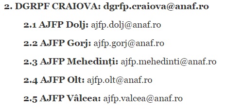 Adrese email ANAF Craiova