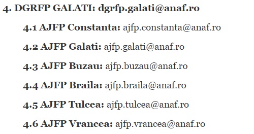 Adrese email ANAF Galati