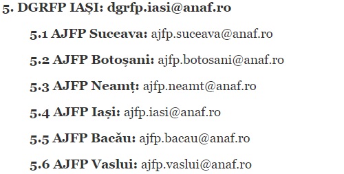 Adrese email ANAF Iasi